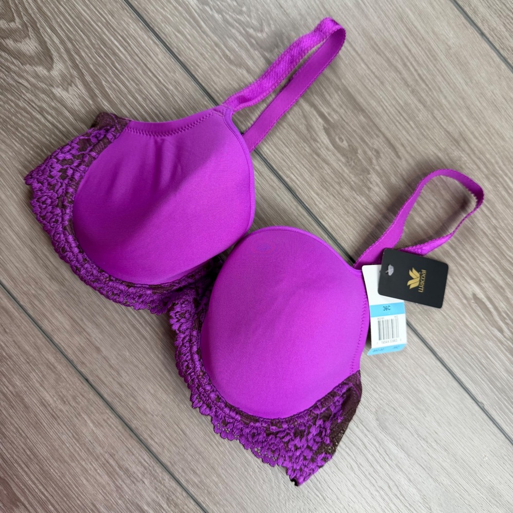 Wacoal Womens Bra 853191 Lace Trim Underwire Purple 36C